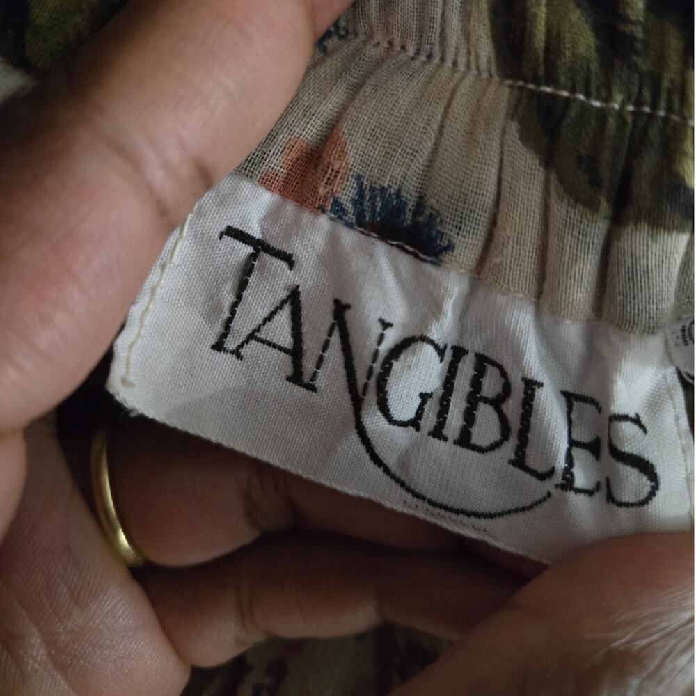 Vintage Tangibles Broomstick Skirt Tan Floral Tier Maxi Gauzy Rayon India Medium - Picture 7 of 16